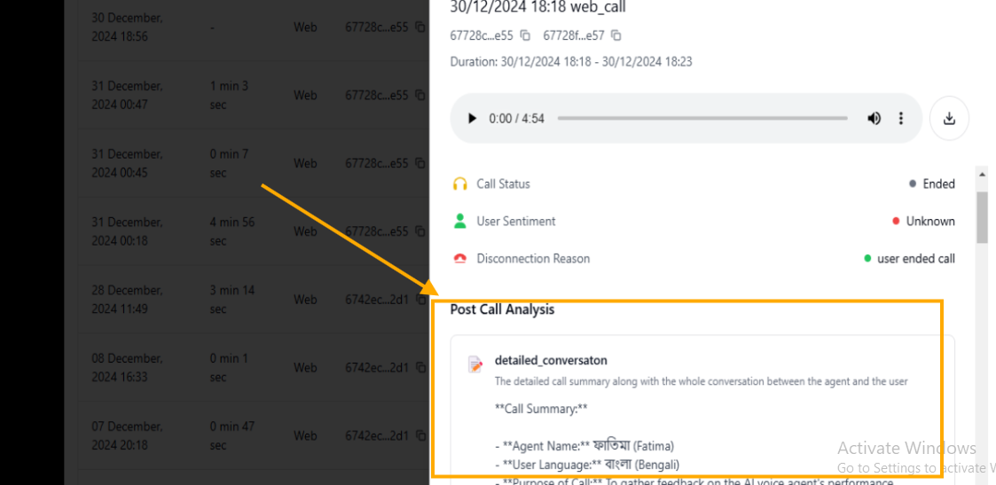 Post Call Analysis Dashboard